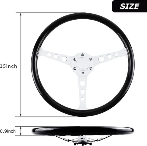 14 '' 6-Bolt Wood Grain Racing Wheel Wheel Vintage Vintage Stevalgic Car Wheel مع أزرار القرن in Kuwait