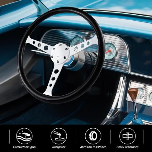 14 '' 6-Bolt Wood Grain Racing Wheel Wheel Vintage Vintage Stevalgic Car Wheel مع أزرار القرن in Kuwait