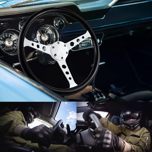 14 '' 6-Bolt Wood Grain Racing Wheel Wheel Vintage Vintage Stevalgic Car Wheel مع أزرار القرن in Kuwait