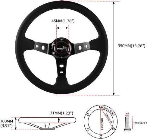 عجلة قيادة Rastp Racing ، 12.6 "/320 مم جلدية حقيقية 6 عجلة القيادة مع زر القرن ، النمط ج in Kuwait