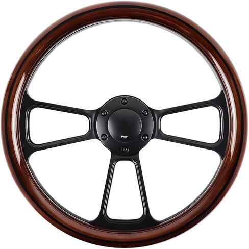 Universal Wooden Racing Steering Wheel 14 Inch 6 Bolt Black Aluminum 3 Spoke Rivet Steering Wheel with Horn Button for Racing/Rally/Motor Sports in Kuwait