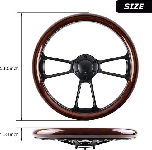 Universal Wooden Racing Steering Wheel 14 Inch 6 Bolt Black Aluminum 3 Spoke Rivet Steering Wheel with Horn Button for Racing/Rally/Motor Sports in Kuwait