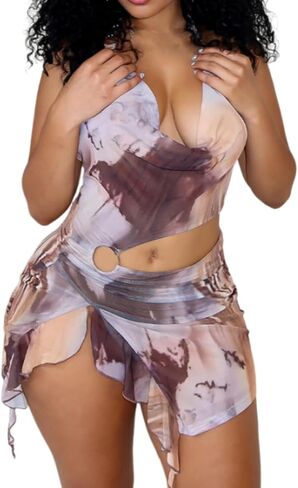 Women Sexy Halterneck Mini Dress Hollow Out Colourful Mesh Floral Dress for Beach Party Night in Saudi Arabia