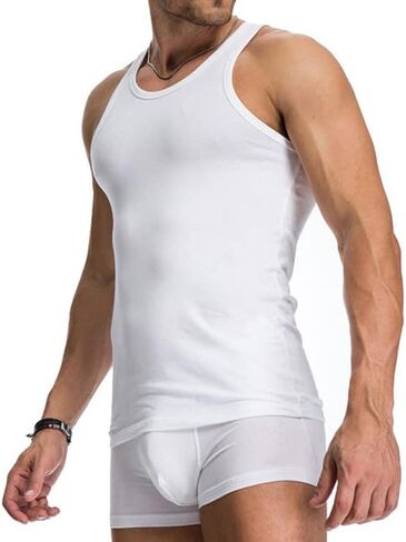 Men's Tank Top Cotton Undershirts Sleeveless T-Shirts Basic Solid Sweat Vest Multipack White Black Pack of 5 in Kuwait