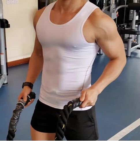 Men's Tank Top Cotton Undershirts Sleeveless T-Shirts Basic Solid Sweat Vest Multipack White Black Pack of 5 in Kuwait