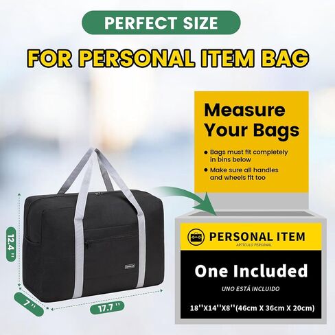 Personal Item Bag for Airlines - Foldable Travel Bag 18x14x8 Small Duffle Bag for Spirit Frontier Weekender Overnight - Black in Saudi Arabia