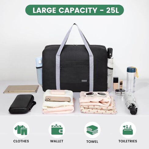 Personal Item Bag for Airlines - Foldable Travel Bag 18x14x8 Small Duffle Bag for Spirit Frontier Weekender Overnight - Black in Saudi Arabia