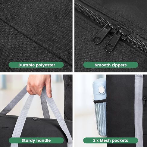 Personal Item Bag for Airlines - Foldable Travel Bag 18x14x8 Small Duffle Bag for Spirit Frontier Weekender Overnight - Black in Saudi Arabia