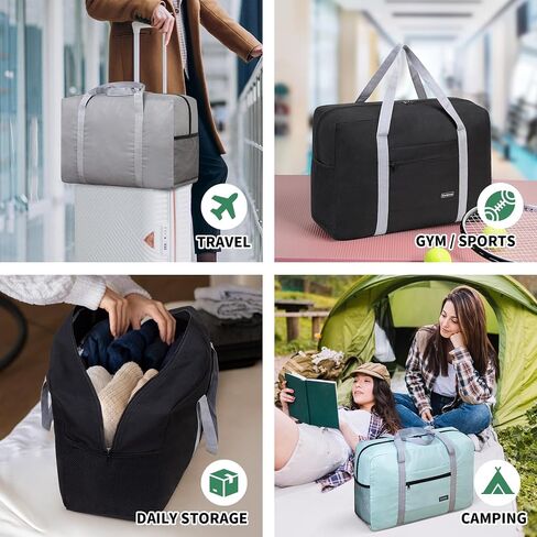 Personal Item Bag for Airlines - Foldable Travel Bag 18x14x8 Small Duffle Bag for Spirit Frontier Weekender Overnight - Black in Saudi Arabia