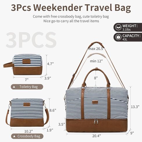 حقيبة سفر للنساء: 21 "أكياس كبيرة في الأسبوع للنساء مع مقصورة الأحذية وأكياس الأدوية ، 3pcs بين عشية وضحا in Kuwait