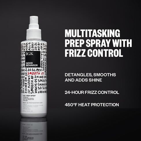 IGK GOOD BEHAVIOR 4-in-1 Prep Spray | Leave In + Detangle + Heat Protectant | Vegan + Cruelty Free | in Saudi Arabia