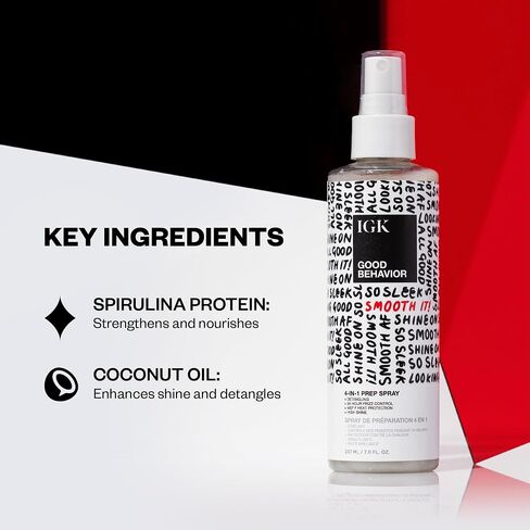IGK GOOD BEHAVIOR 4-in-1 Prep Spray | Leave In + Detangle + Heat Protectant | Vegan + Cruelty Free | in Saudi Arabia