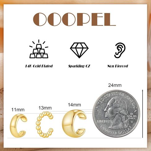 OOOPEL 3 Pairs 14K Gold Ear Cuffs Non Piercing lightweight Stackable Chunky Earring Cuff for Women Adjustable Non-Fading Fake Earrings Suitable for Christmas Gift in Kuwait
