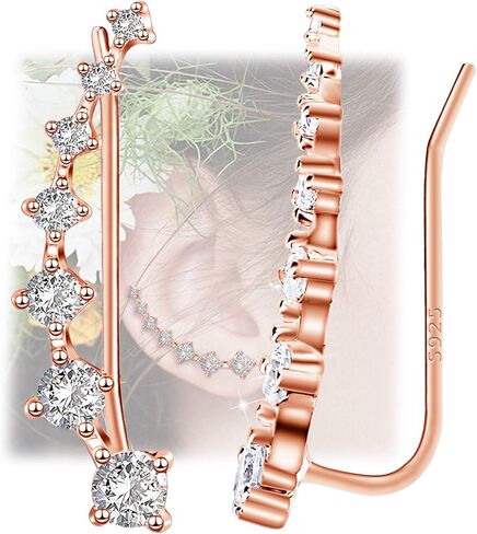 Sterling Silver Climber Earrings for Women 7 Crystals Ear Cuffs Cartilage Hypoallergenic Jewelry Dainty Fashion Birthday Gift for Women in Kuwait