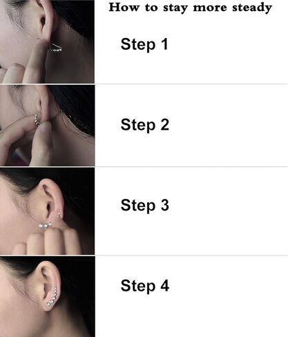 Sterling Silver Climber Earrings for Women 7 Crystals Ear Cuffs Cartilage Hypoallergenic Jewelry Dainty Fashion Birthday Gift for Women in Kuwait