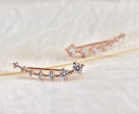 Sterling Silver Climber Earrings for Women 7 Crystals Ear Cuffs Cartilage Hypoallergenic Jewelry Dainty Fashion Birthday Gift for Women in Kuwait