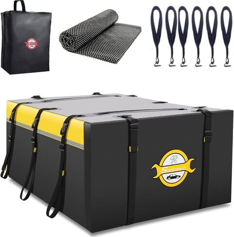 Sailnovo Rooftop Cargo Carrier Car Top Carrier 20 Cubic Waterproof Soft-Shell Carriers Car Roof Bag Fits Cars with/Without Rack Includes Anti-Slip Mat, 6 Door Hooks & PVC, Yellow in Saudi Arabia