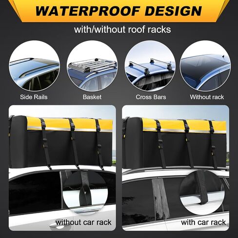 Sailnovo Rooftop Cargo Carrier Car Top Carrier 20 Cubic Waterproof Soft-Shell Carriers Car Roof Bag Fits Cars with/Without Rack Includes Anti-Slip Mat, 6 Door Hooks & PVC, Yellow in Saudi Arabia