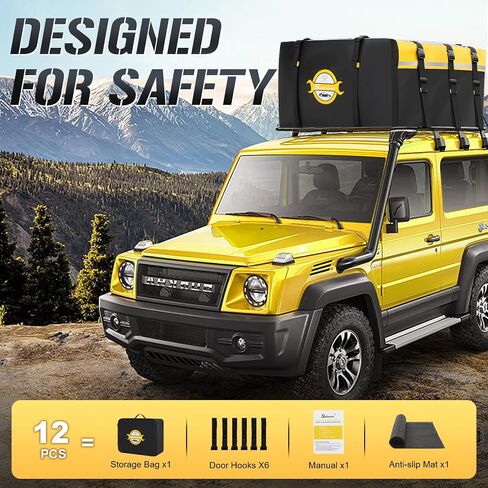 Sailnovo Rooftop Cargo Carrier Car Top Carrier 20 Cubic Waterproof Soft-Shell Carriers Car Roof Bag Fits Cars with/Without Rack Includes Anti-Slip Mat, 6 Door Hooks & PVC, Yellow in Saudi Arabia