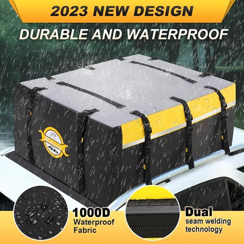 Sailnovo Rooftop Cargo Carrier Car Top Carrier 20 Cubic Waterproof Soft-Shell Carriers Car Roof Bag Fits Cars with/Without Rack Includes Anti-Slip Mat, 6 Door Hooks & PVC, Yellow in Saudi Arabia