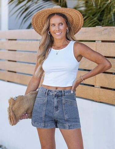 luvamia Jean Shorts for Women High Waisted Stretchy Denim Jorts Trendy Casual Distressed Cut Off Shorts with Pockets in Saudi Arabia