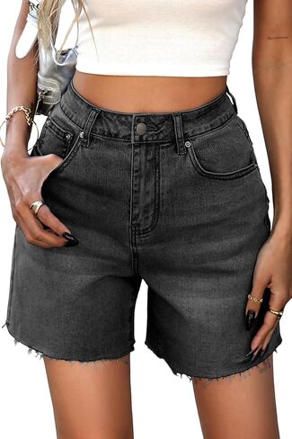 ELLEVEN Women's Raw Hem Jean Shorts, Wide Straight Leg Mom Denim Shorts in Saudi Arabia