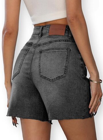 ELLEVEN Women's Raw Hem Jean Shorts, Wide Straight Leg Mom Denim Shorts in Saudi Arabia