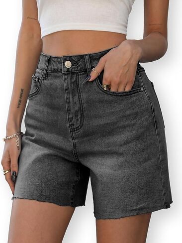 ELLEVEN Women's Raw Hem Jean Shorts, Wide Straight Leg Mom Denim Shorts in Saudi Arabia