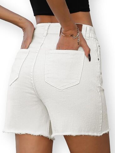 ELLEVEN Women's Raw Hem Jean Shorts, Wide Straight Leg Mom Denim Shorts in Saudi Arabia