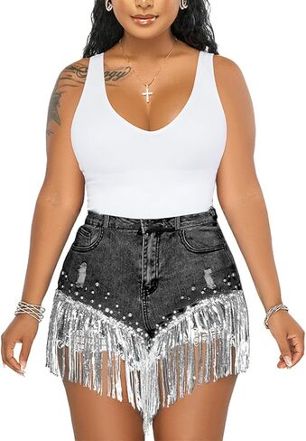 CYLADY Women High Waisted Denim Shorts Ripped Jeans Frayed Raw Hem Tassels Jean Shorts in Kuwait