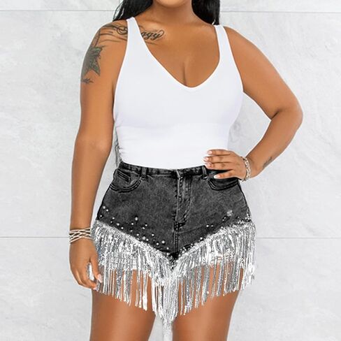 CYLADY Women High Waisted Denim Shorts Ripped Jeans Frayed Raw Hem Tassels Jean Shorts in Kuwait