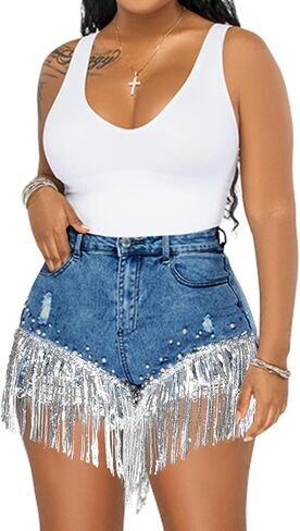 CYLADY Women High Waisted Denim Shorts Ripped Jeans Frayed Raw Hem Tassels Jean Shorts in Kuwait