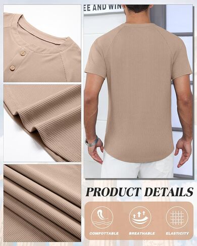 Neer 3 Pack Men's Ribbed Henley Shirts Short Sleeve Raglan Casual T-Shirts Classic Summer Button Placket Muscle Tees in Kuwait