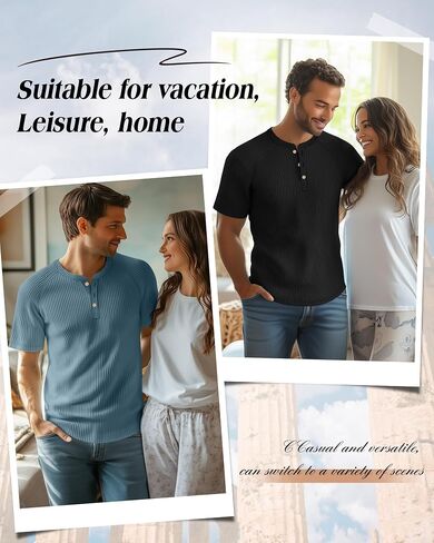 Neer 3 Pack Men's Ribbed Henley Shirts Short Sleeve Raglan Casual T-Shirts Classic Summer Button Placket Muscle Tees in Kuwait