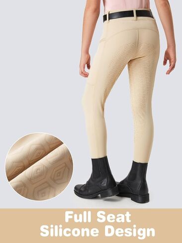 FitsT4 Sports Girls Riding Pants Full Seat Kids Equestrian Breeches Stretchy Youth Horse Schooling Tights Zipper Pockets in Saudi Arabia