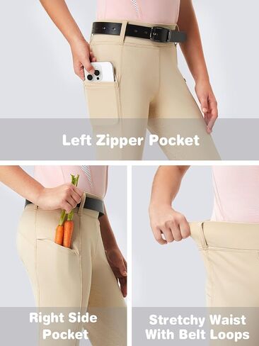FitsT4 Sports Girls Riding Pants Full Seat Kids Equestrian Breeches Stretchy Youth Horse Schooling Tights Zipper Pockets in Saudi Arabia