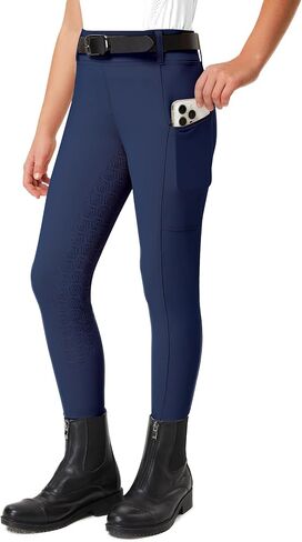 FitsT4 Sports Girls Riding Pants Full Seat Kids Equestrian Breeches Stretchy Youth Horse Schooling Tights Zipper Pockets in Saudi Arabia