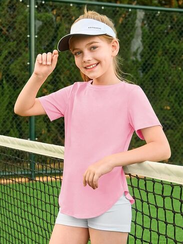 Haloumoning Girls Summer Short Sleeve Shirt Kids Crewneck Curve Hem Soft Tunic Tops T-Shirts 5-14 Years in Saudi Arabia