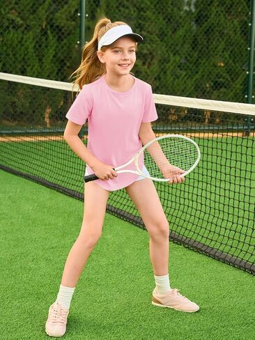Haloumoning Girls Summer Short Sleeve Shirt Kids Crewneck Curve Hem Soft Tunic Tops T-Shirts 5-14 Years in Saudi Arabia