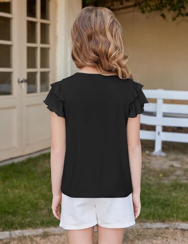 Arshiner Girls T Shirts Ruffle Short Sleeve Summer Pleated Crewneck Casual Tops Tees Blouses in Saudi Arabia