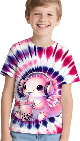 Kids Neon Tie Dye Shirt for Boys Girls Tie-Dye T-Shirt Hippes Tshirt Senior Children Tee Size 6-16 Years Age in Saudi Arabia