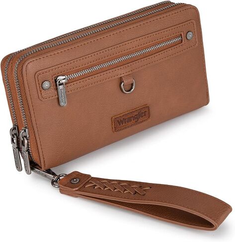 Montana West X Wrangler سعة كبيرة من محفظة Wristlet Dual Szipper مع نافذة هوية وسحاب معدني ناعم in Kuwait