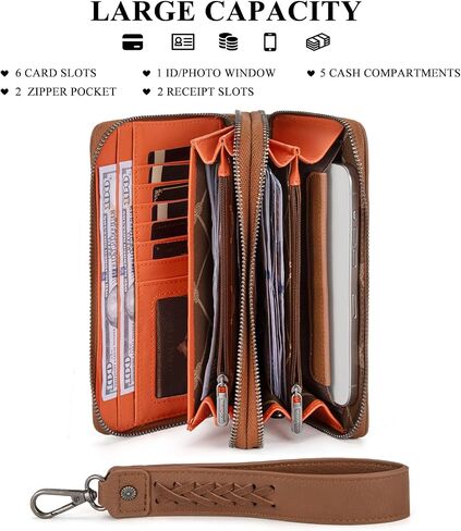 Montana West X Wrangler سعة كبيرة من محفظة Wristlet Dual Szipper مع نافذة هوية وسحاب معدني ناعم in Kuwait