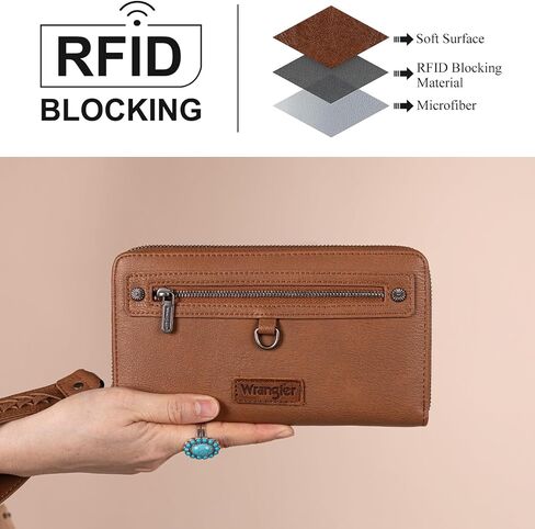 Montana West X Wrangler سعة كبيرة من محفظة Wristlet Dual Szipper مع نافذة هوية وسحاب معدني ناعم in Kuwait