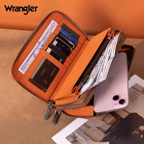 Montana West X Wrangler سعة كبيرة من محفظة Wristlet Dual Szipper مع نافذة هوية وسحاب معدني ناعم in Kuwait