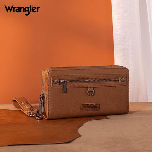 Montana West X Wrangler سعة كبيرة من محفظة Wristlet Dual Szipper مع نافذة هوية وسحاب معدني ناعم in Kuwait