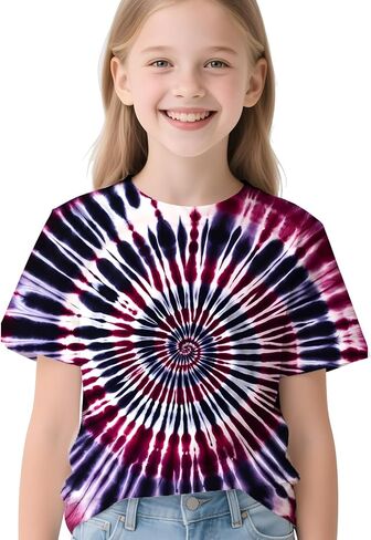 Kids Neon Tie Dye Shirt for Boys Girls Tie-Dye T-Shirt Hippes Tshirt Senior Children Tee Size 6-16 Years Age in Kuwait