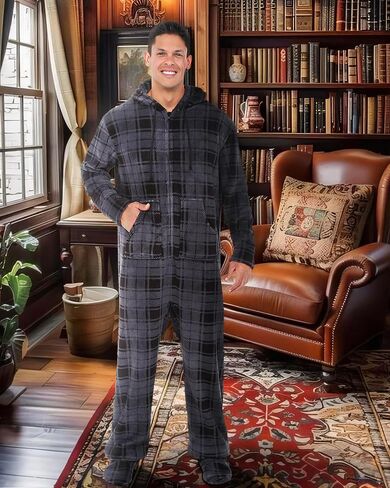 Alexander Del Rossa Adult Onesies for Men, Mens Onesie Pajamas Adults, Fleece Onesie for Men, Hooded Footed Mens Onsie in Saudi Arabia
