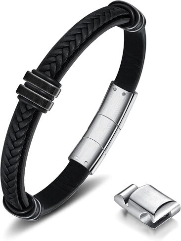 Leather Bracelet for Men with Adjustable Stainless Steel Magnetic Clasp Multi-Layer Braided Mens Leather Bracelet in Kuwait