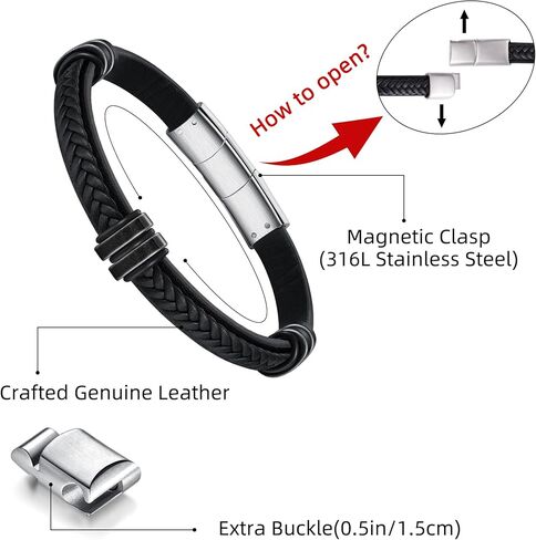Leather Bracelet for Men with Adjustable Stainless Steel Magnetic Clasp Multi-Layer Braided Mens Leather Bracelet in Kuwait